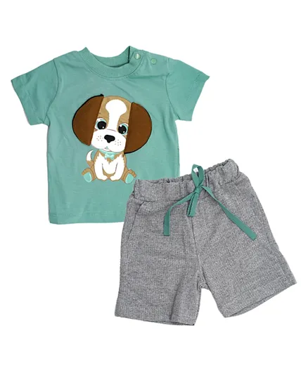 Donino Baby Dog Cartoon Tee with Short Set - Light Green