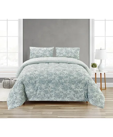 Pan Emirates Flora Reversible Comforter Set Blue - 3 Pieces