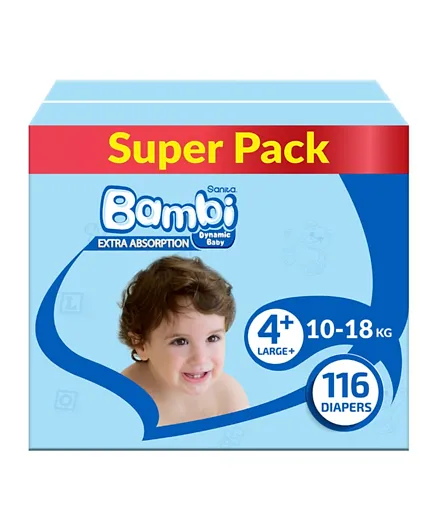 Sanita Bambi  Baby Diapers Super Pack Large Plus Size 4+ - 116 Pieces