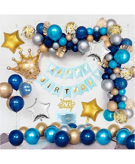 LAFIESTA Blue and Gold Birthday Decorations Set - 46 Pieces