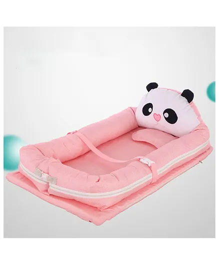 Little Angel Baby Bed Panda Portable Bassinet with Pillow - Pink