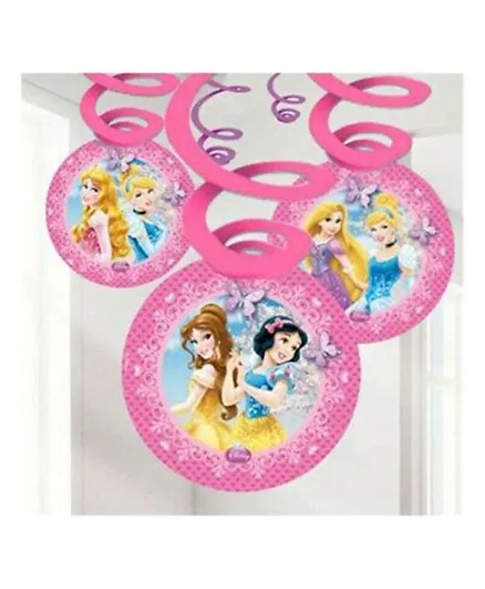 Amscan Princess Sparkle Swirl Decorations Pack of 6 - Pink