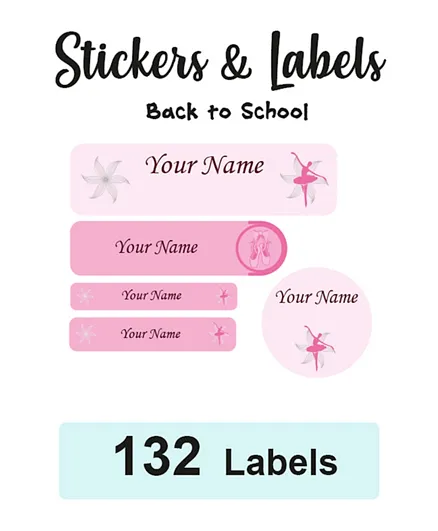 Ladybug Labels  Personalised Name Labels School Ballet - 132 Pieces