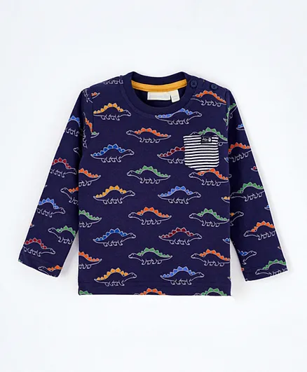 JoJo Maman Bebe Linear Dino Print T-Shirt - Navy