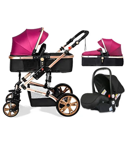 Teknum 3 in 1 Pram Stroller Story Wine + Infant Car Seat