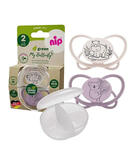 Nip Green Butterfly Orthodontic Soothers With Sterilizer Case, Hippo 