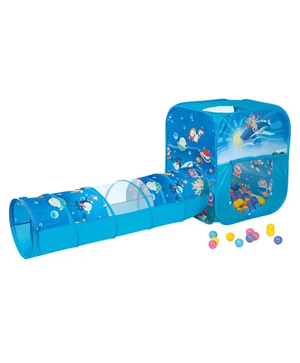 Ching Ching Ocean Square Play House & Tunnel + 100 Pieces 7cm Balls - Blue