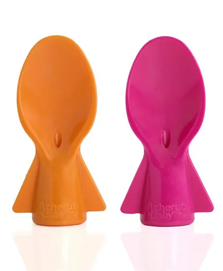 Cherubbaby On the Go Food Pouch Spoons Pack of 2 - Pink Orange