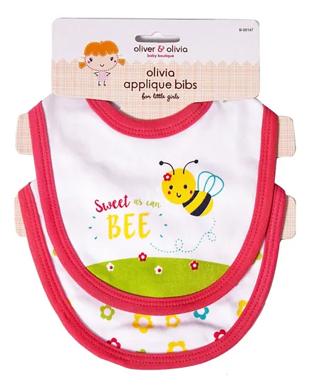 Oliver and Olivia Applique Sweet as can Bee Bibs Pack of 2 - Pink