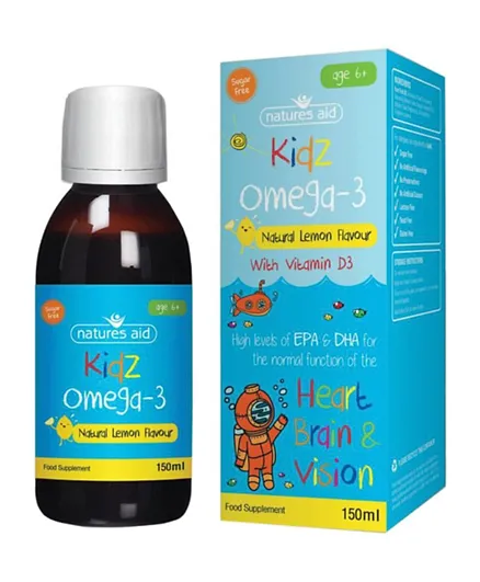Natures Aid Kidz Omega - 3 Natural Lemon Flavor With Vitamin D3 - 150 ML