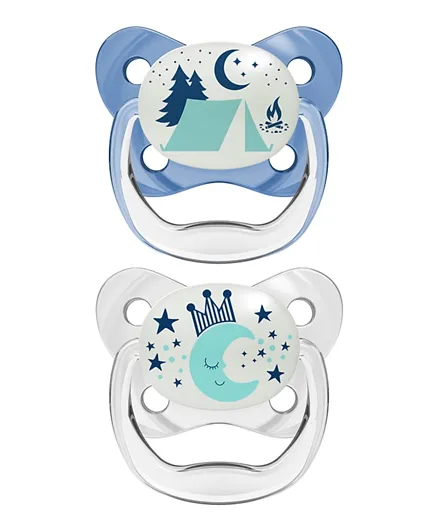 Dr. Brown's Stage 2 PreVent Glow in the Dark Pacifier Moon & Butterfly Blue - Pack of 2