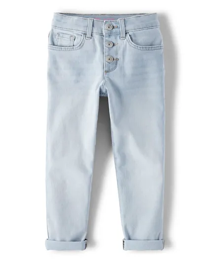 The Children's Place Solid Button Front Mom Jeans - Light Blue