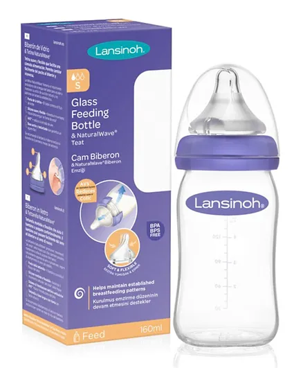 Lansinoh Glass Feeding Bottle With Natural Wave Teat - 160mL