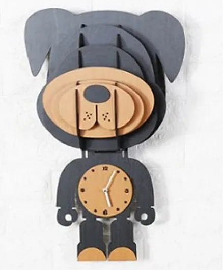 ساعة حائط خشبية كبيرة ثلاثية الأبعاد على شكل كلب من فاكتوري برايس - أسود