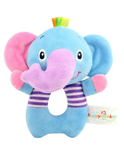 Happy Monkey Plush Soft Toy Rattle Pack of 1 - Elephant
