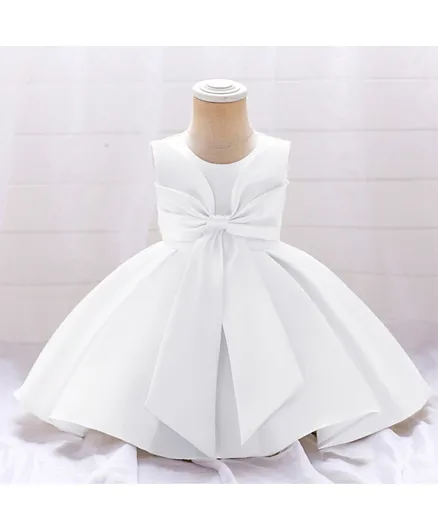 DDaniela Fluffy Bow Front Party Dress - White