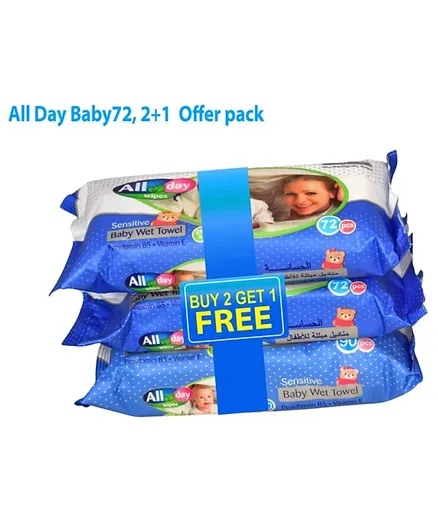 All Day Baby Wet Wipes 2+1 Promo Bag - 216 Wipes