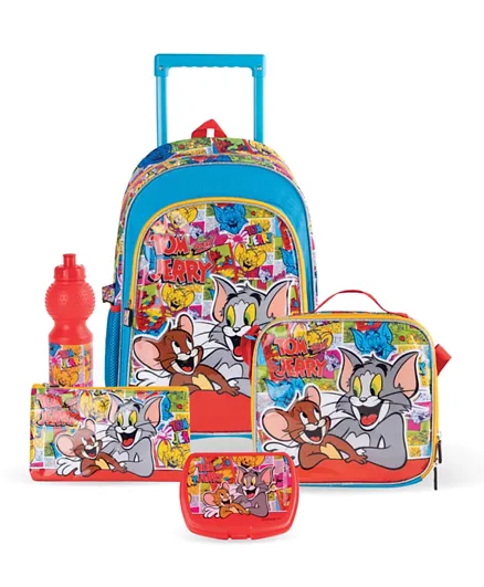 Warner Bros Tom and Jerry Pop Art 5-In-1 Trolley Backpack Set