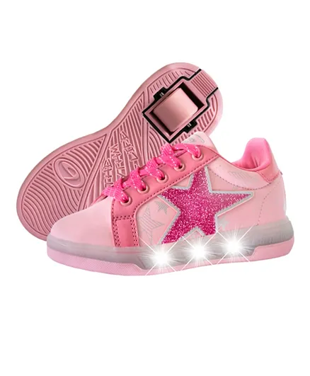 Breezy Rollers Star Patch LED Shoes With Wheels - Pink