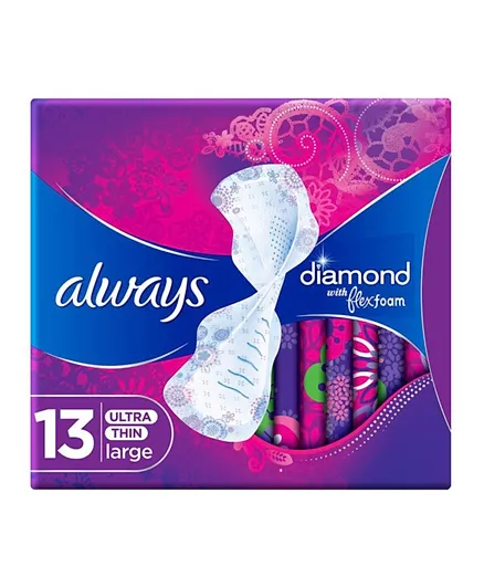 Always Diamond FlexFoam Large Sanitary Pads with wings - 13 Pieces