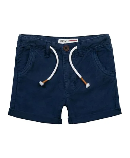 Minoti Cotton Solid Woven Peached Pull On Shorts - Navy Blue