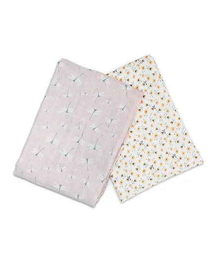 Lulujo Baby Cotton Blankets Vintage Floral & Dragonfly - Pack of 2