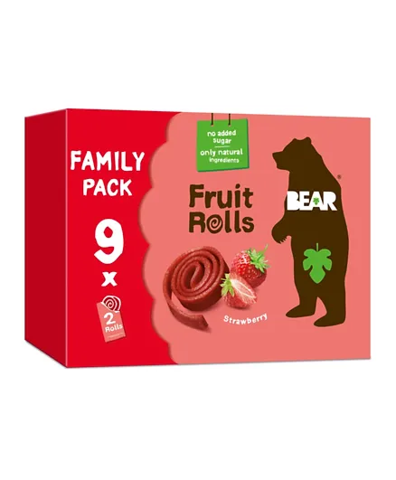 Bear Fruit Rolls  Strawberry Family Pack of 9 - 20g Each