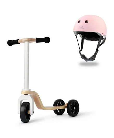 Kinderfeets Toddler Scooter and Helmet - White and Rose