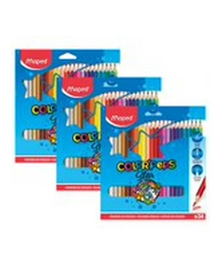 مجموعة أقلام مابيد كولور بيبس الملونة - عبوة متنوعة من 3 عبوات بواقع 24 قطعة لكل منها
