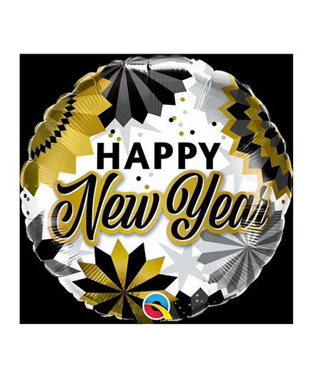Qualatex Happy New Year Patterns Foil Balloon - Black & Gold