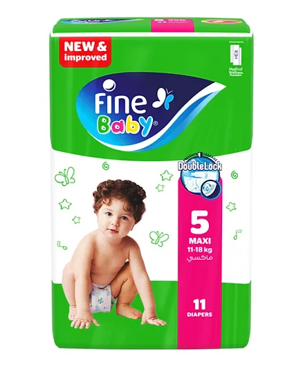 Fine Baby Diapers DoubleLock Technology  Size 5 Maxi 11–18kg - 11 diaper count
