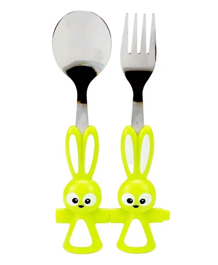 Brain Giggles Bunny Fork & Spoon Set - Green