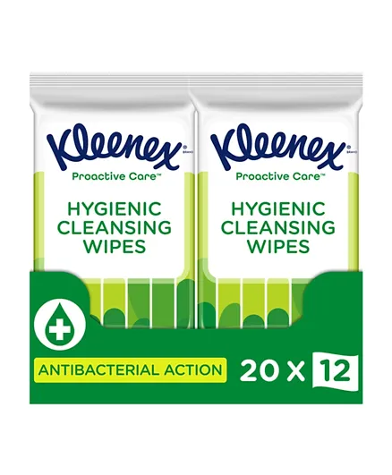 Kleenex Hygienic Proactive Care Cleansing Wipes Pack of 20 - 12 Pieces Each