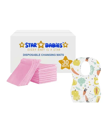 Star Babies Combo Pack Disposable Bibs Fruits Print + Changing Mat - Pink