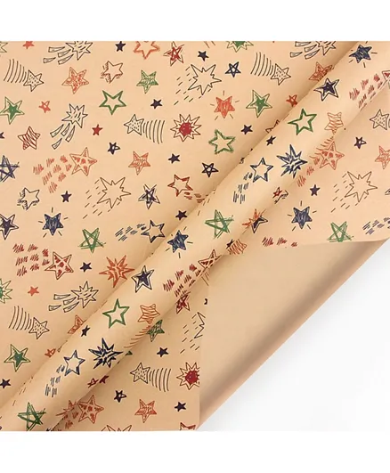 Generic Star Printed Kraft Wrapping Paper Multicolor - 6 Pieces