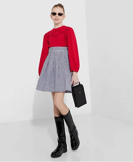 Neon Checkered Box Pleated Skirt - Multicolor