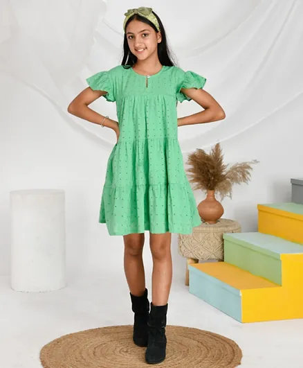 Babyqlo Schiffli  Frilled Dress - Green