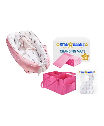 Star Babies Sleeping Bed W/ Diaper Bag, Bibs & Changing Mat