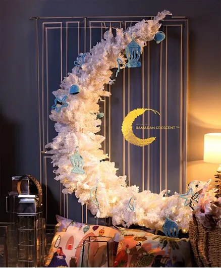 رمضان كريسنت قمر مضاء مسبقًا - أبيض