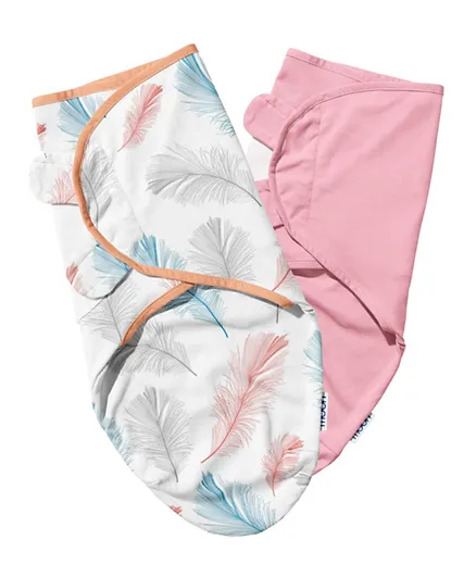 Moon Organic Baby Swaddles Feather Print & Pink - Pack of 2