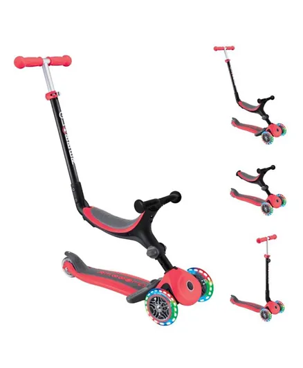 Globber Go Up Sporty Lights All-in-one Scooter With Seat - New Red