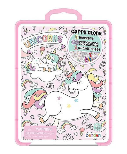 Bendon USA Unicorns Carry Along Plastic Sleeve with Activity Pad and Stickers - 60 Pages