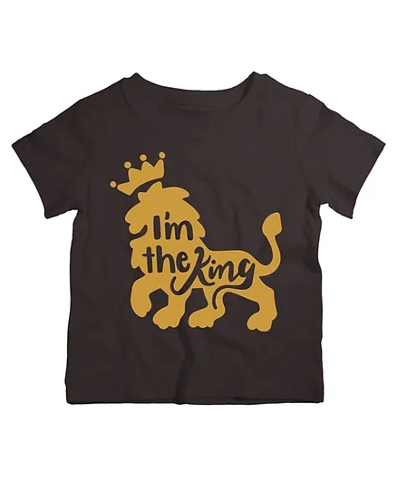Twinkle Hands Half Sleeves I am the King Lion Print Cotton T-Shirt - Black