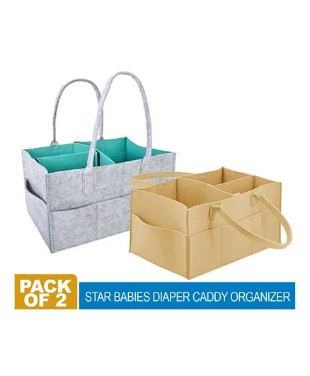 Star Babies Diaper Caddy Organizer Pack of 2 - Grey & Khaki