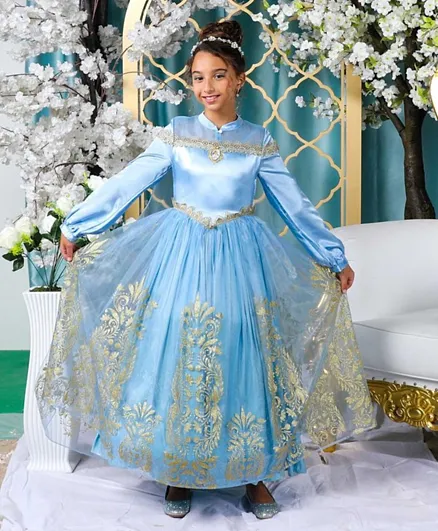 Party Centre Disney Golden Princess Cinderella Prestige Dress Up Costume with Headpiece - Blue