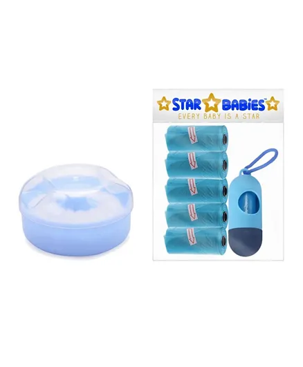 Star Babies Powder Puff  With Disposable Scented Bag & Dispenser Blue - 7 Pieces