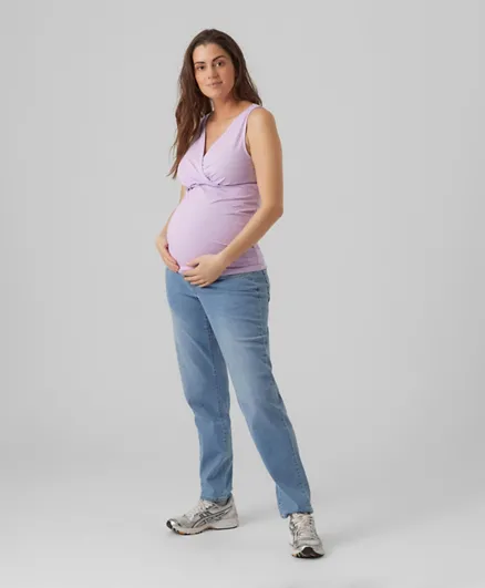 Mamalicious Regular Fit V Neck Maternity Top - Purple