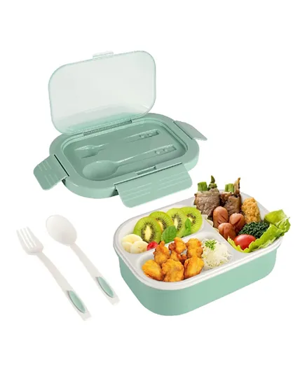 صندوق غداء للأطفال ليتل أنجل مكون من طبقتين مع أدوات مائدة - أزرق سماوي