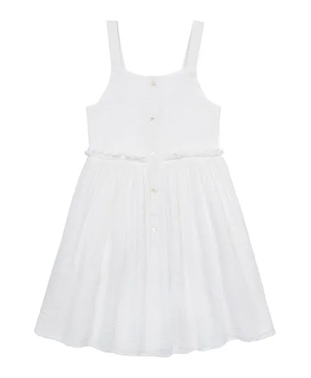 Minoti Solid Cotton Dress With Frill Detail Inserts - White
