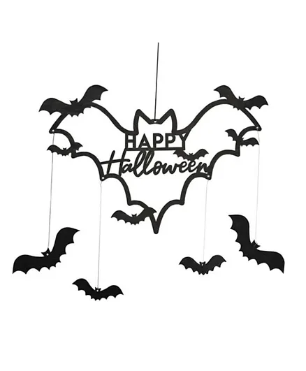 Ginger Ray Wooden Bat Happy Halloween Wreath - Black